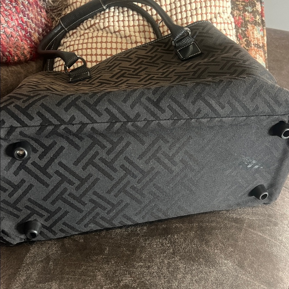 Designer-Inspired Black Tote with Purple and Red Stripe Accents - Picture 4 of 12